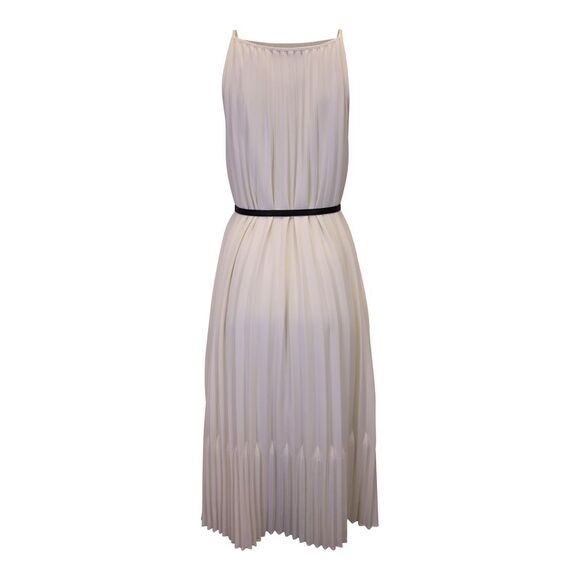 Proenza Schouler White Label Pleated Midi Dress with Leather Belt in Cream